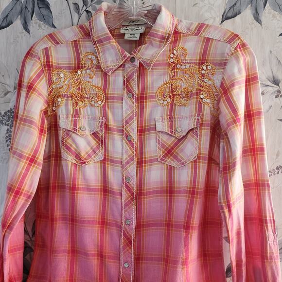 Ariat Maxine Women's fitted snap down ombre plaid western shirt Embroidered Med - Picture 2 of 6